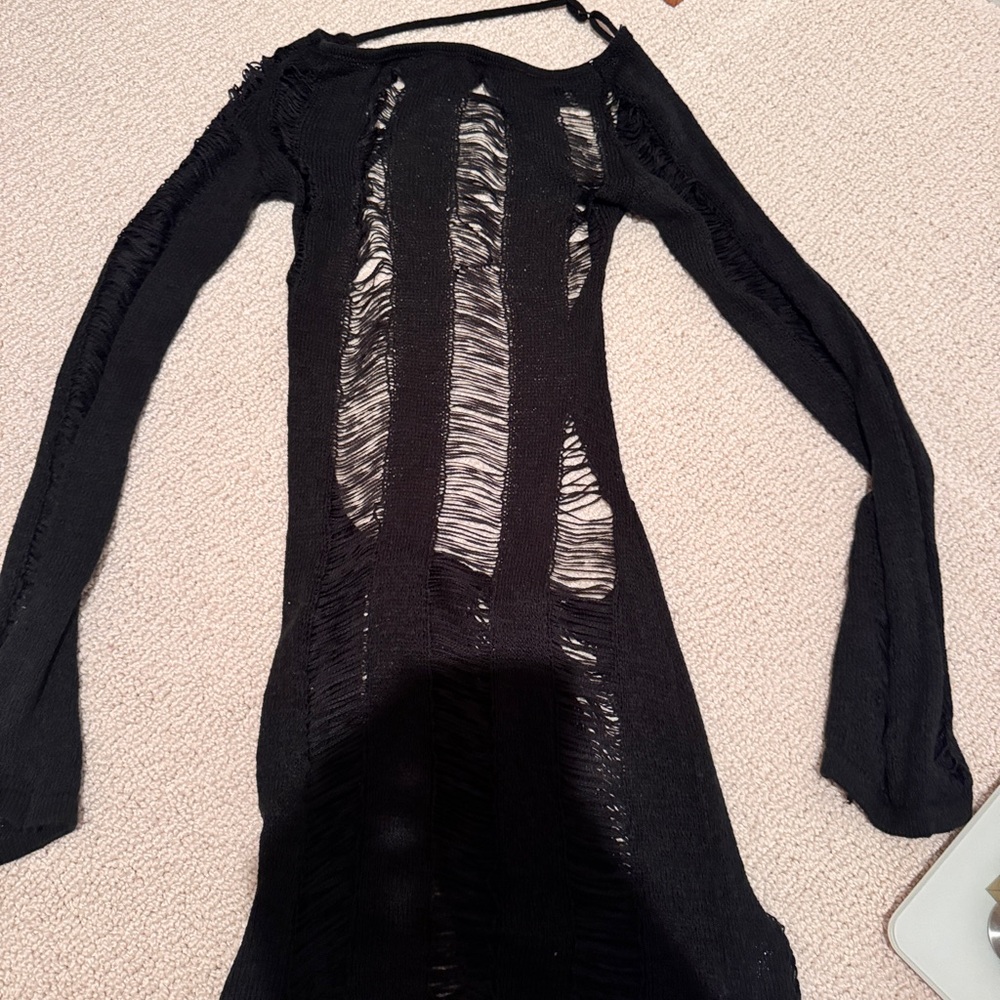 Jaded London Black Distressed Long Sleeve Dress - Picture 2 of 4